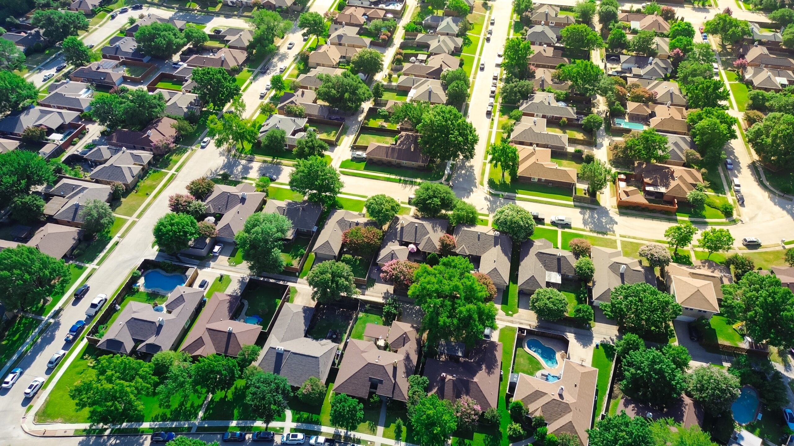aerial view of large suburban neighborhood