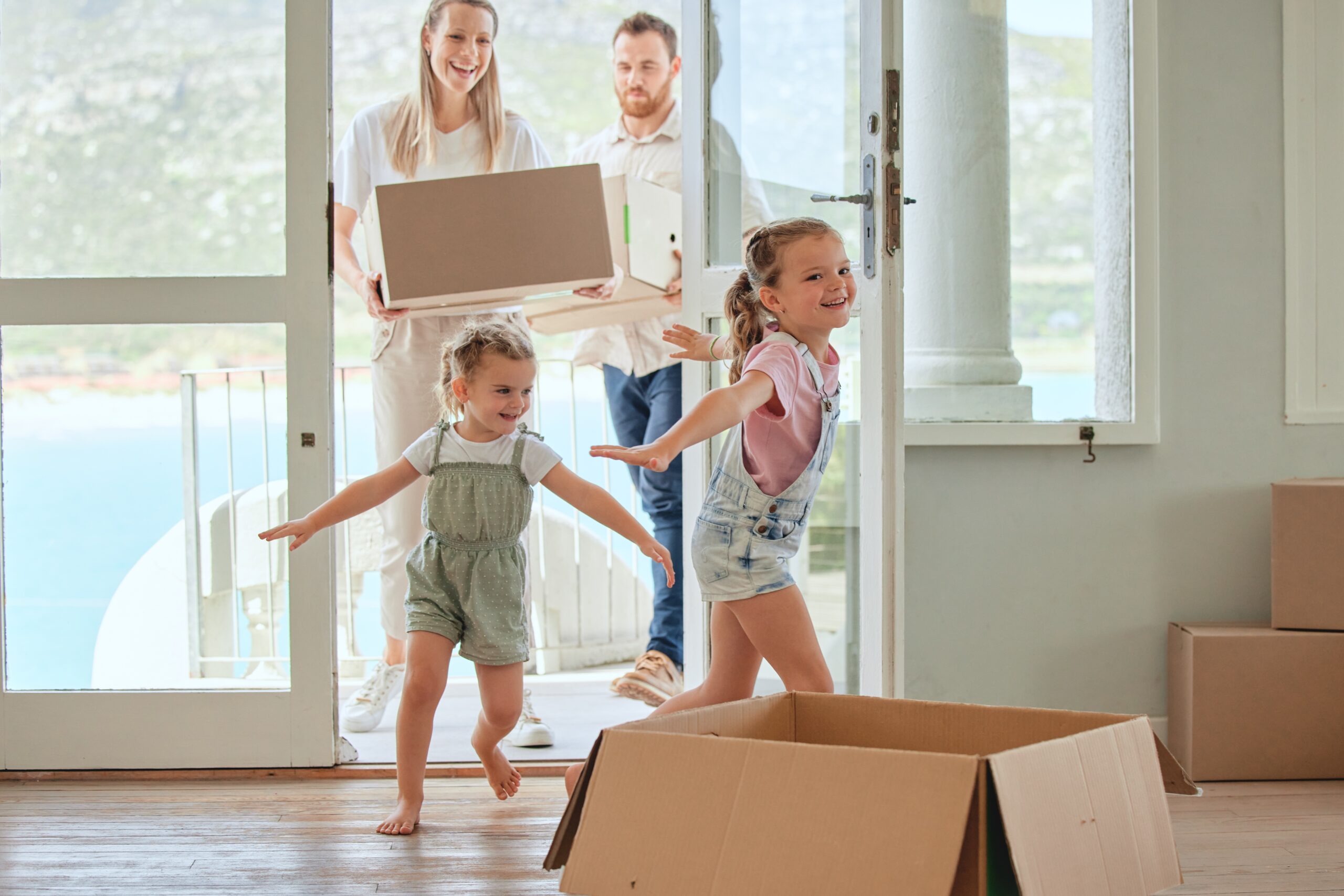 children and family moving in to new home